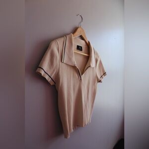 Cream Cropped Knitwear Collared Top, Large